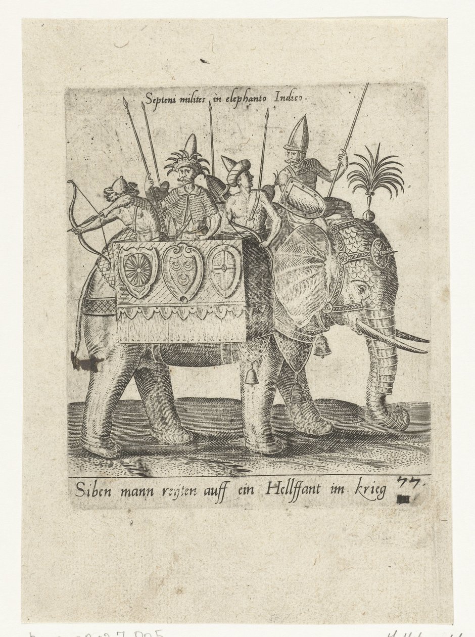 Indianere på en krigerelefant av Abraham de Bruyn (attributed to)