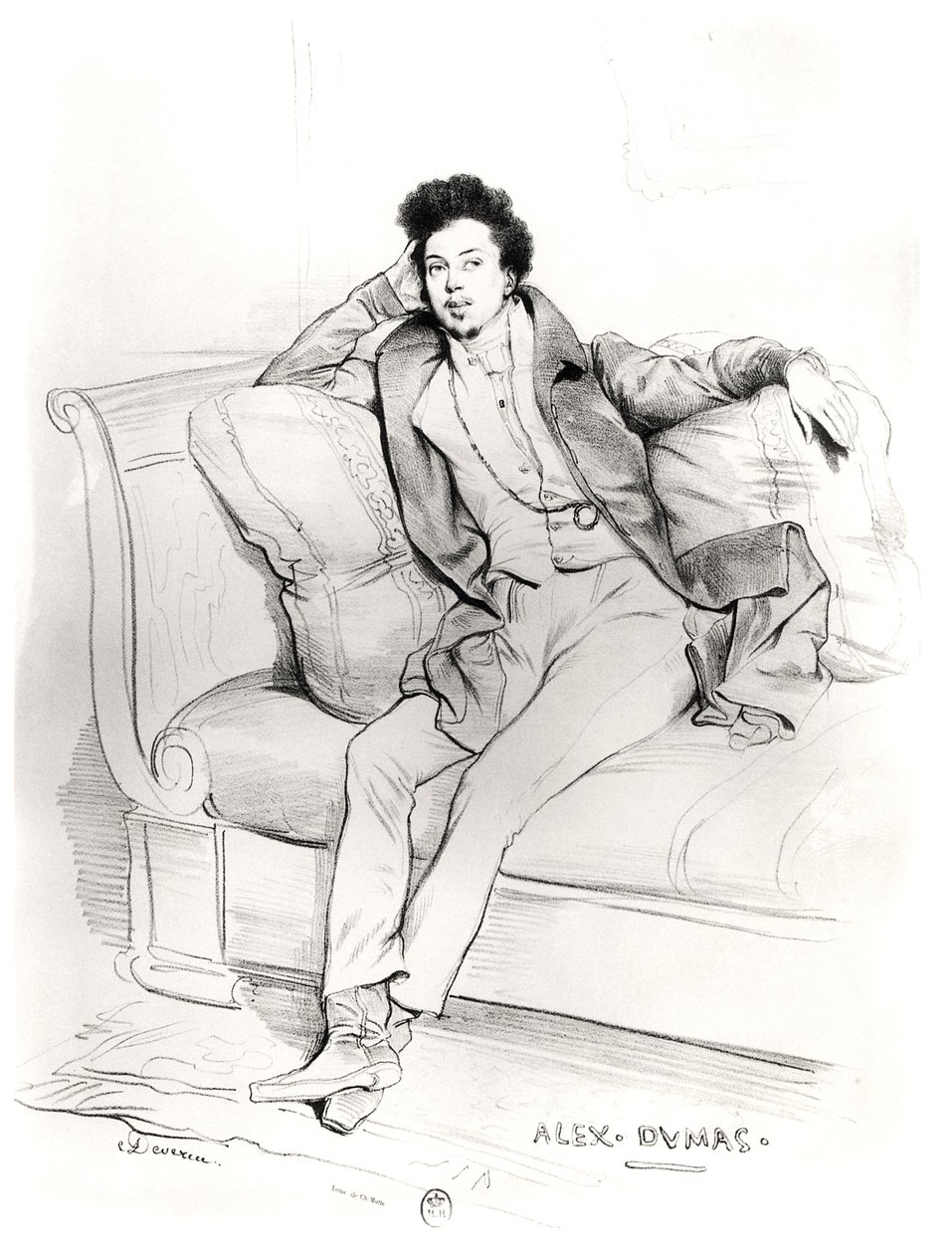 Alexandre Dumas Pere (1803-70) gravert av Charles Etienne Pierre Motte (1785-1836) av Achille Devéria