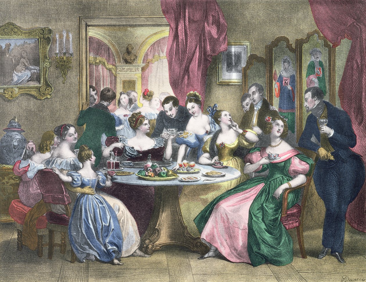 Te i høysamfunnet i Frankrike, ca. 1840 av Achille Devéria