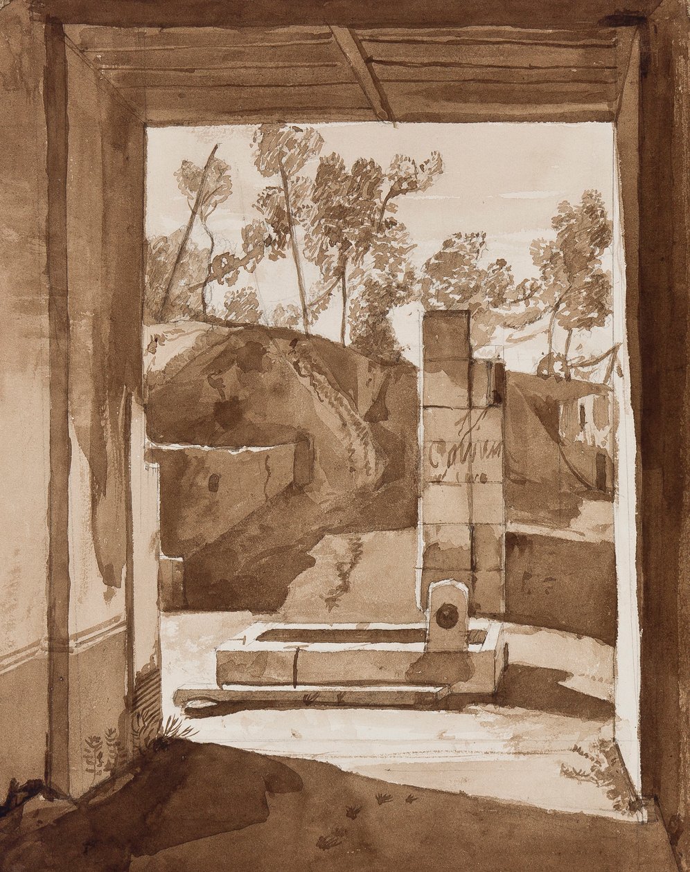 Pompeii, med tillegg av en Borbone-elev (blyant og sepiavask på papir) av Achille Vianelli
