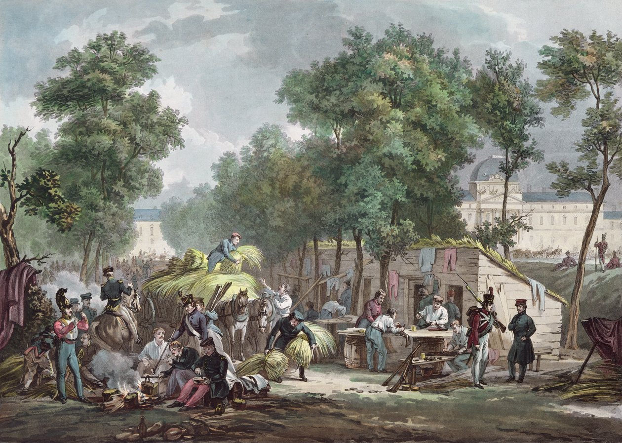 Prøyssiske soldater bivuakk på Champs de Mars, Paris i 1871, gravert av Jazet av Achille Louis Martinet