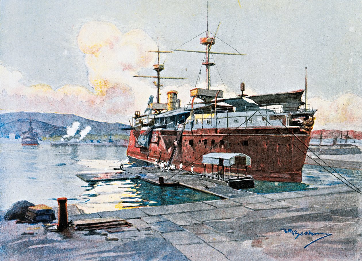 Det gamle skipet Castelfidardo i La Spezia av Achille Beltrame