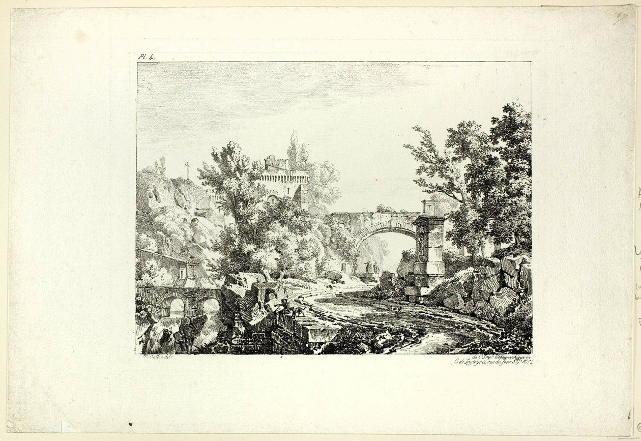 Landskap, plate IV av Achille Etna Michallon