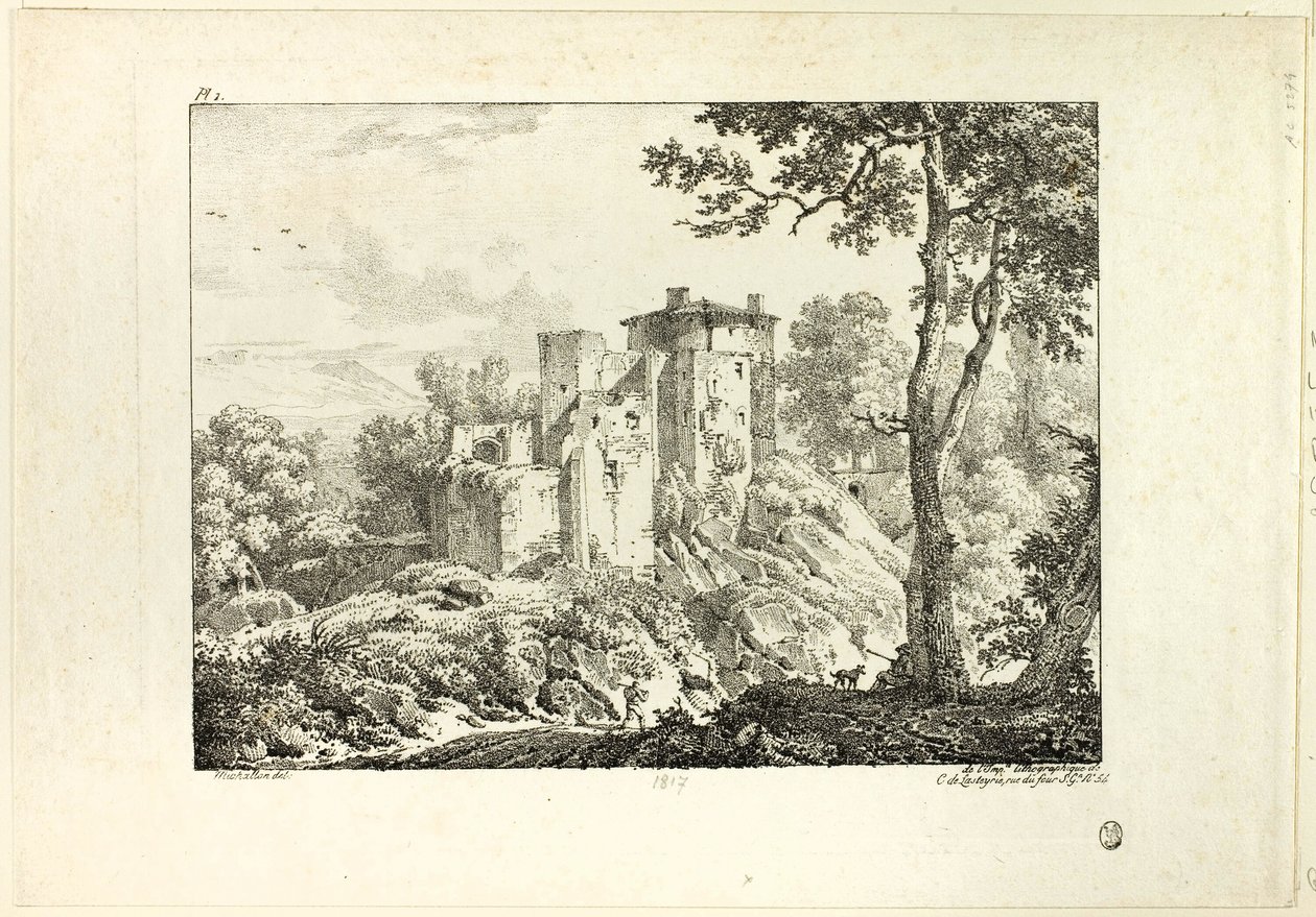 Landskap, plate I av Achille Etna Michallon