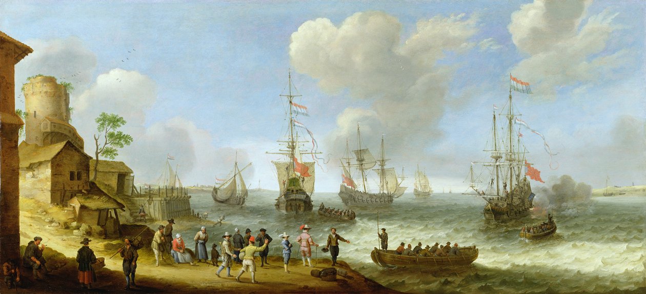 Nederlandsk krigsskip i en elvemunning av Adam Willaerts
