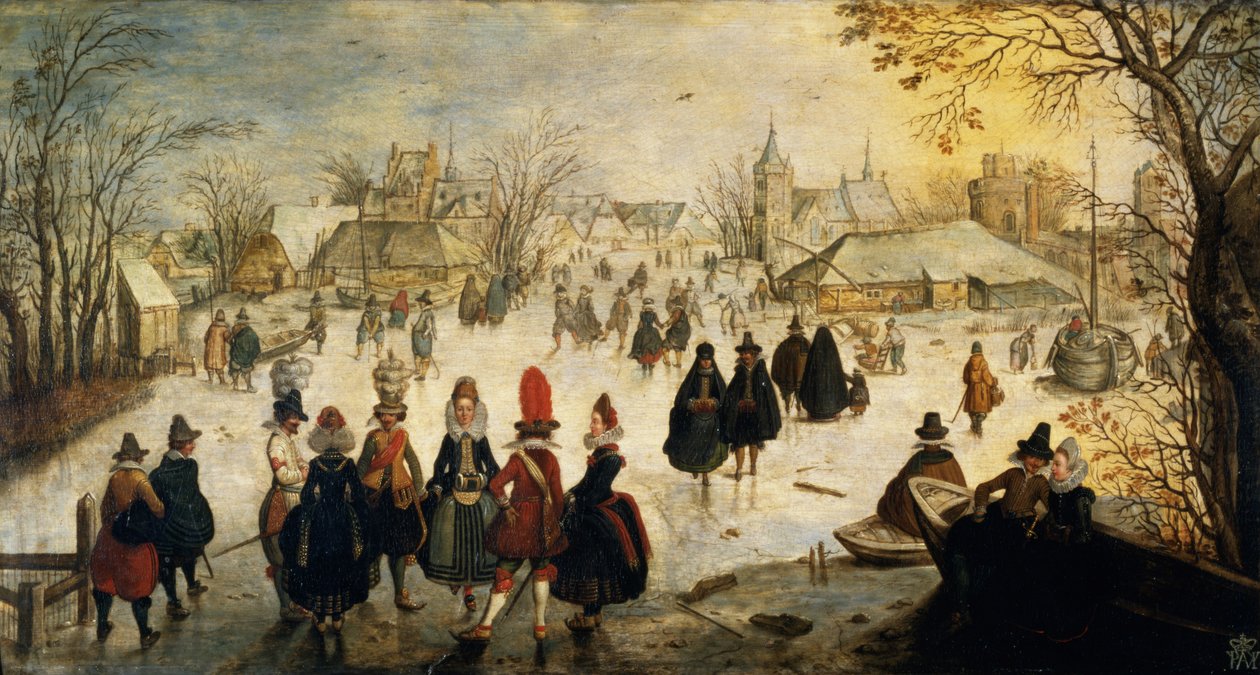 Skøytescene (panel) av Adam van Breen