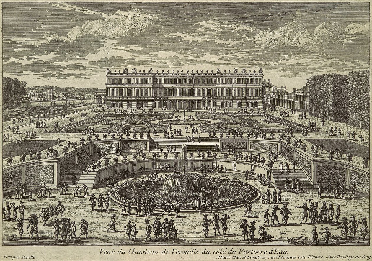 Utsikt over Versailles, hagefasade, 1680-tallet av Adam Perelle