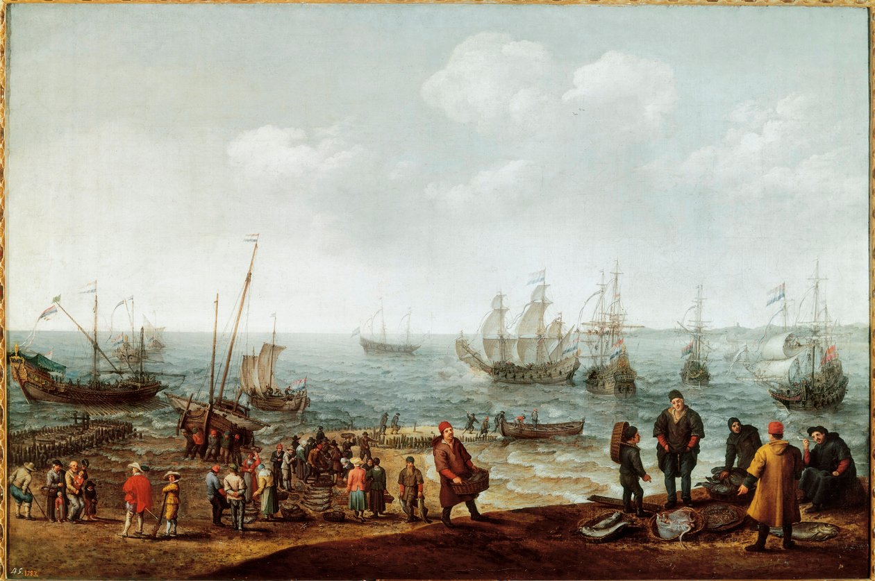 Strand med fiskere av Adam Willaerts