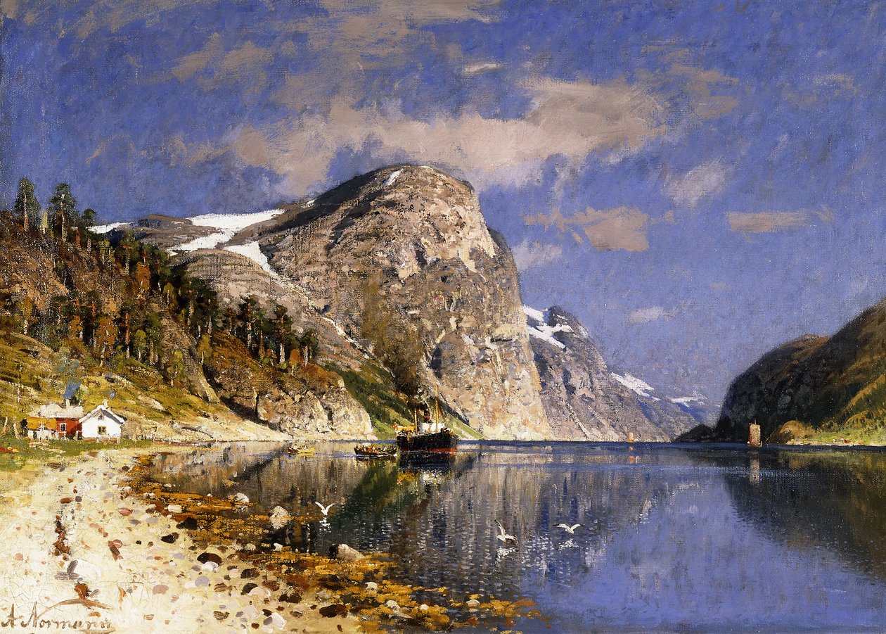 En dampbåt i Sognefjorden, av Adelsteen Normann