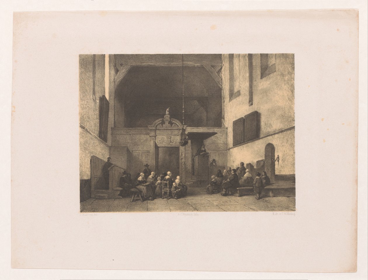 Kirkeinteriør med figurer av Adolf Carel Nunnink