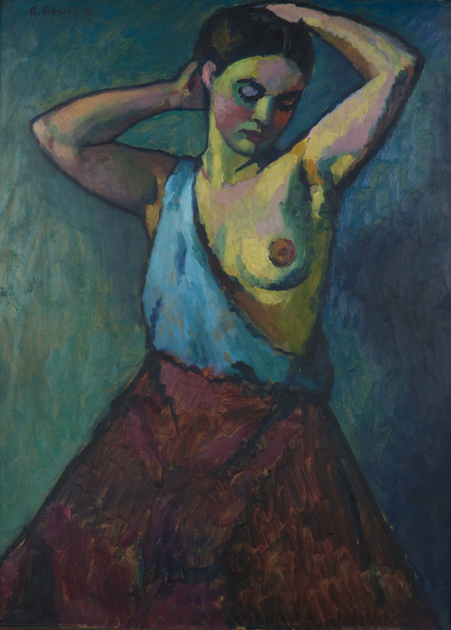 Jente i rødt skjørt, 1910. av Adolf Erbslöh