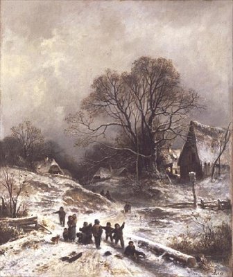 Barn leker i snøen av Adolf Heinrich Lier