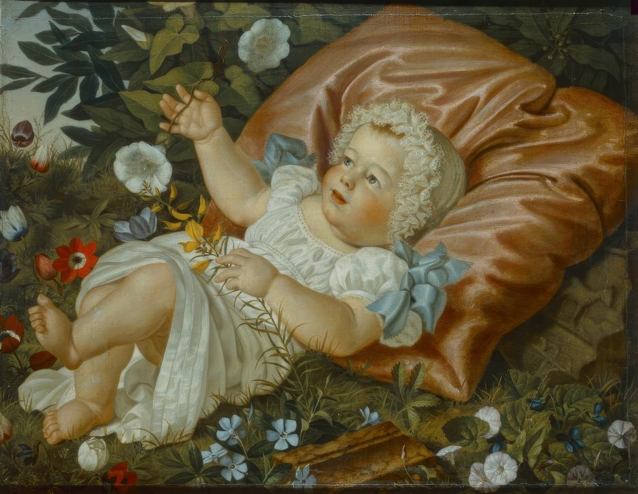Barn blant blomster av Adolf Senff