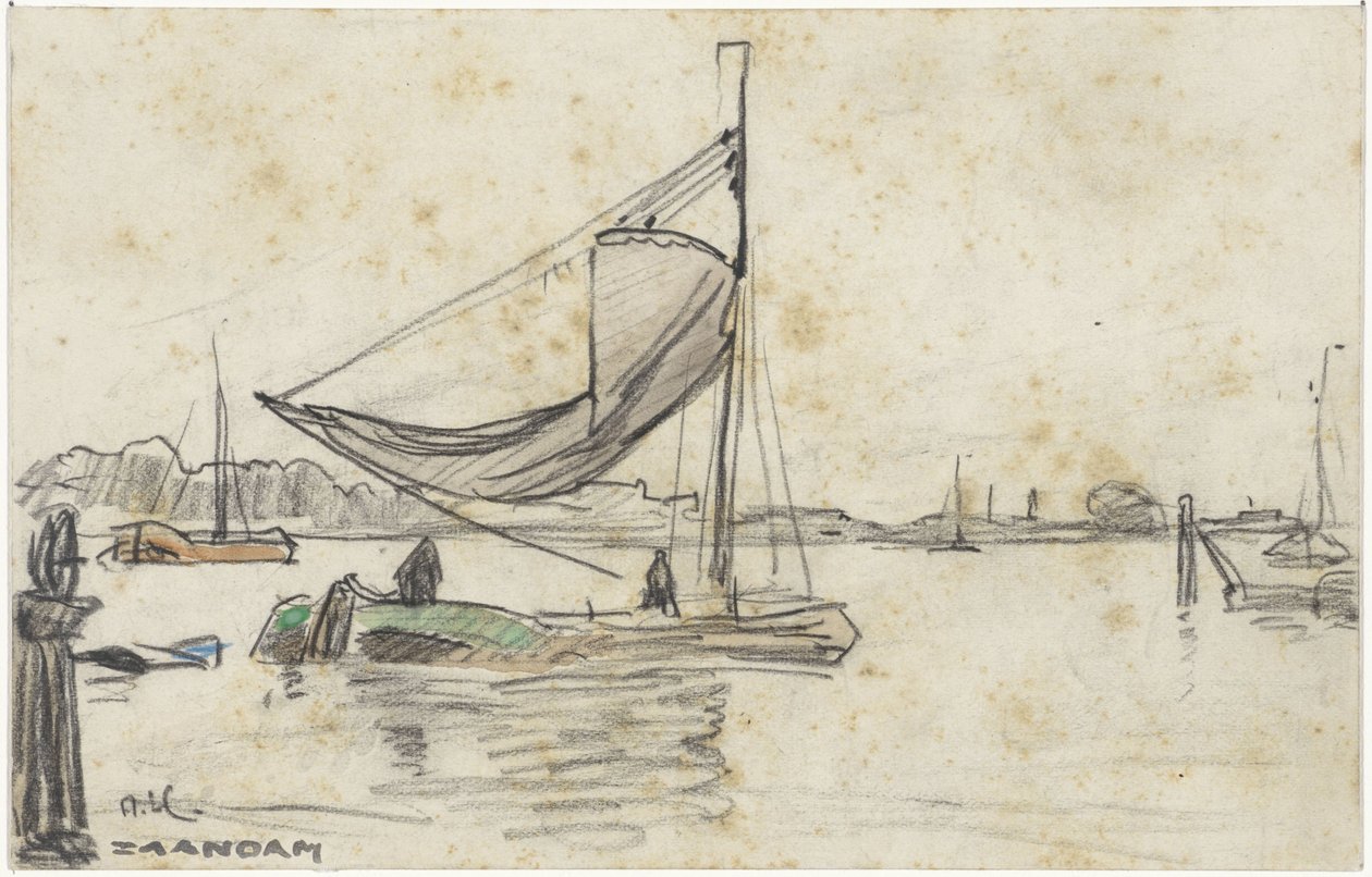 Seilskip på Zaan nær Zaandam av Adolf le Comte