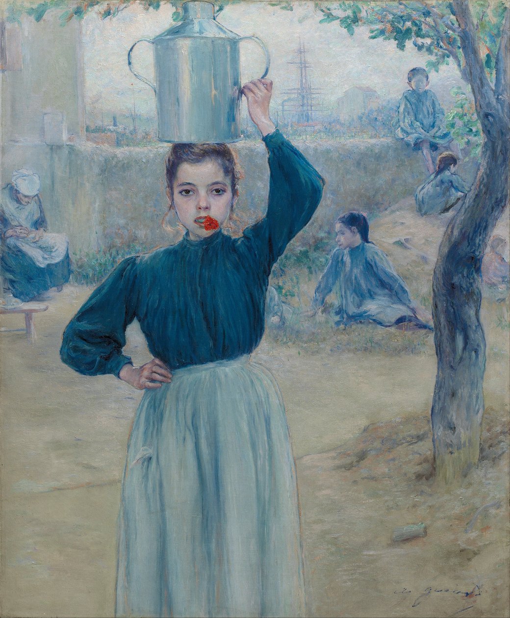 The Little Village Girl with Red Carnation av Adolfo Guiard y Larrauri