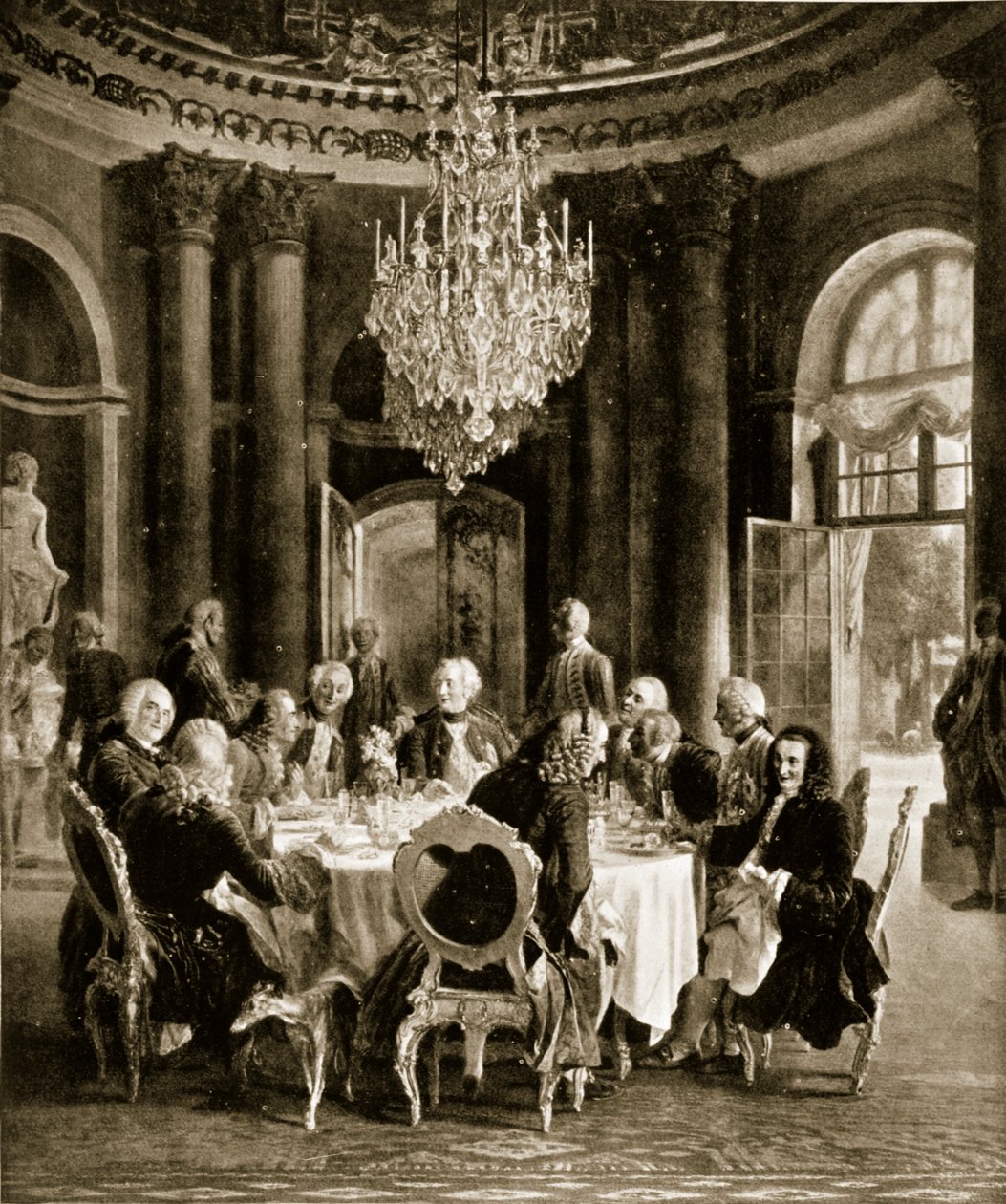 Frederick den store underholdt Voltaire på Sanssouci, Tyskland av Adolph Menzel
