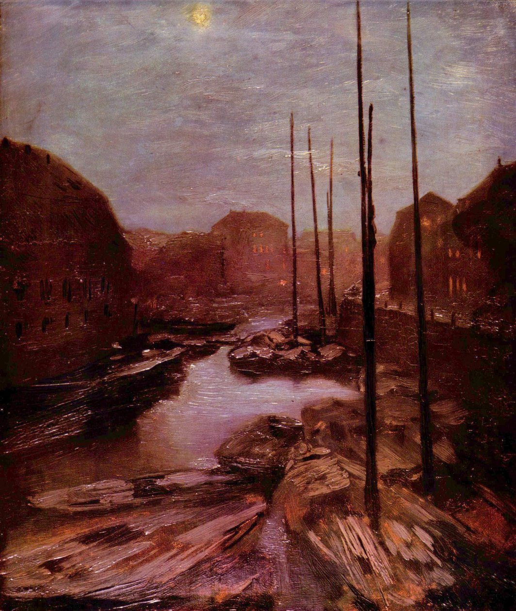 Friedrichsgracht ved måneskinn av Adolph Menzel