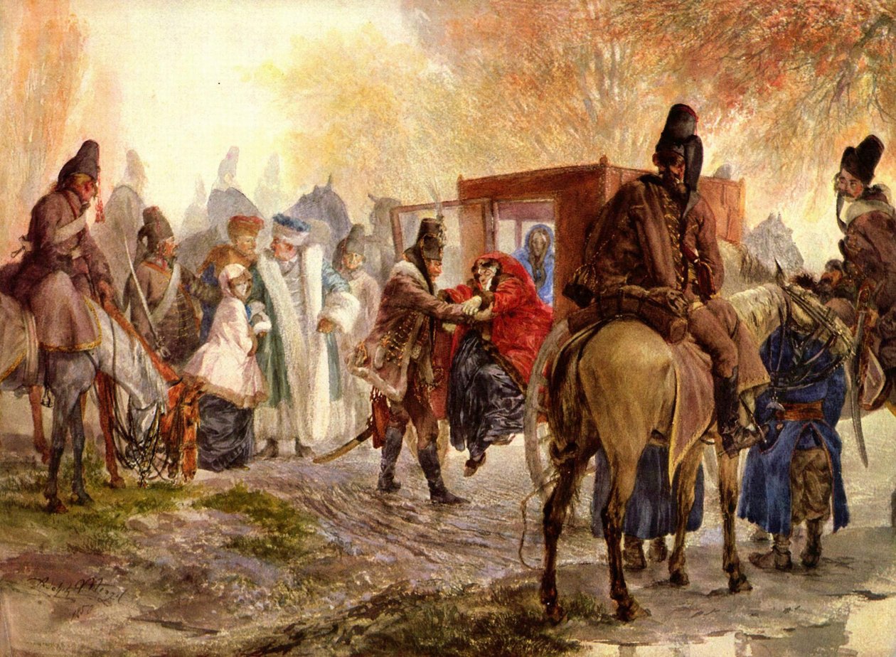 Husarer fostrer en polsk familie av Adolph Menzel