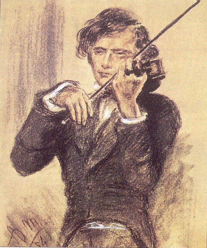 Kritttegning av Joseph Joachim av Adolph Menzel