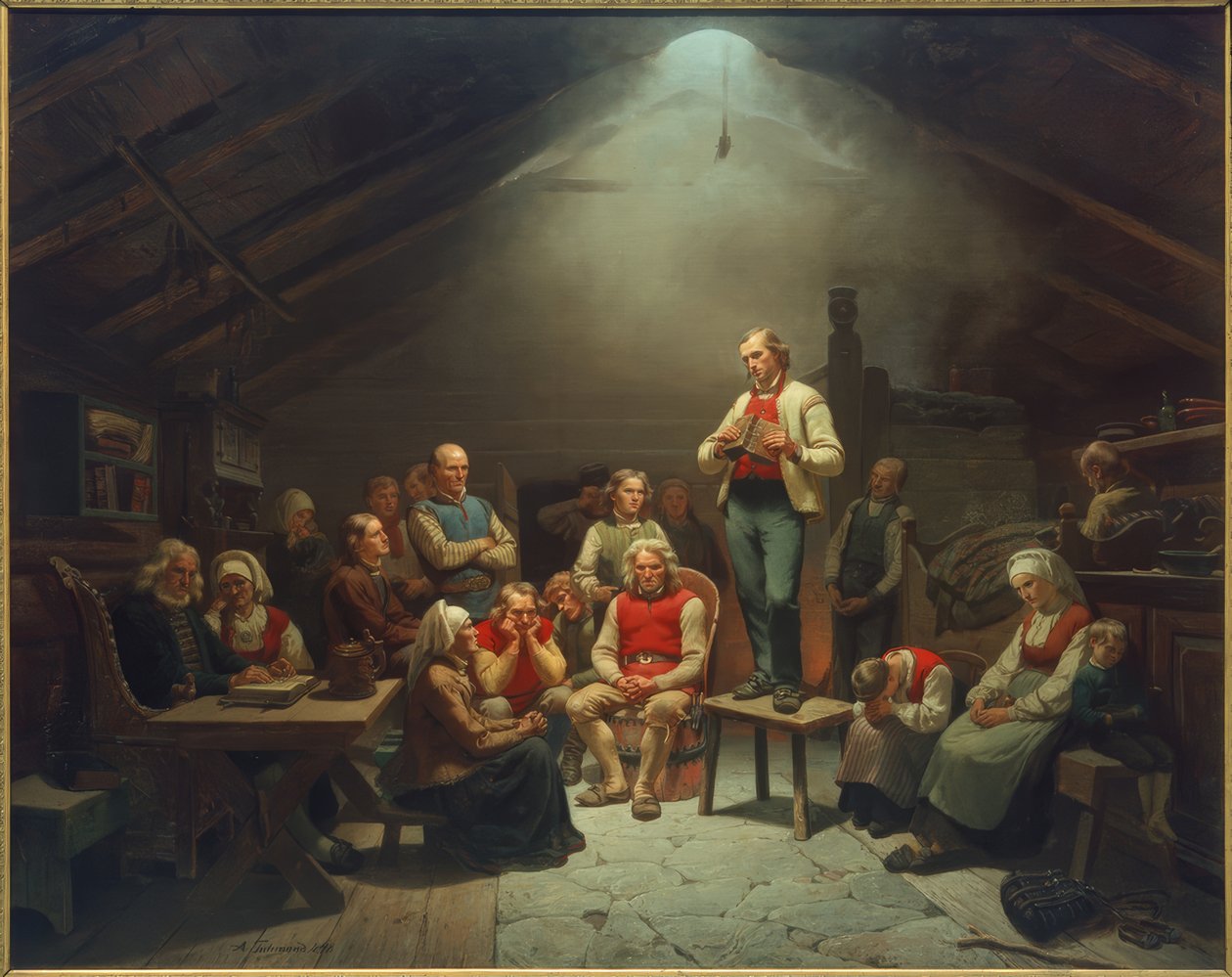 Haugianernes bønn / Tidemand av Adolph Tidemand