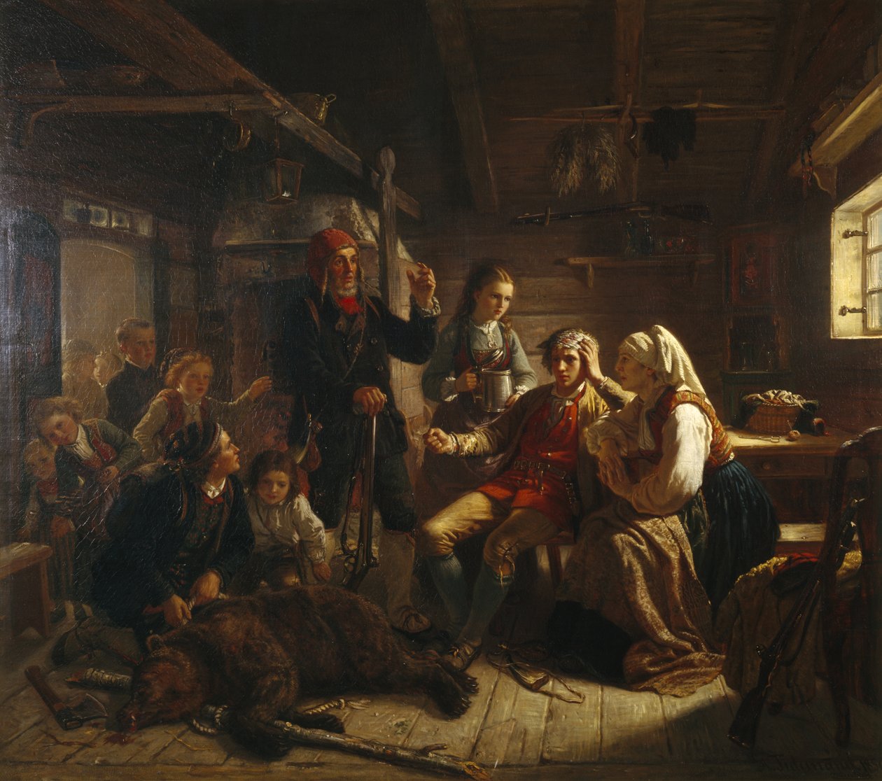 Den sårede bjørnejegeren av Adolph Tidemand