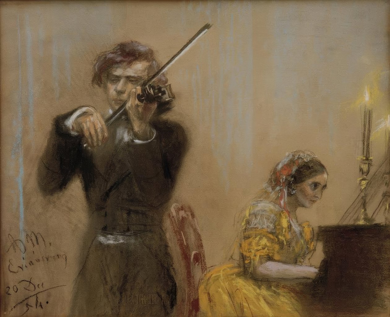 Clara Schumann og Joseph Joachim lager musikk av Adolph Menzel