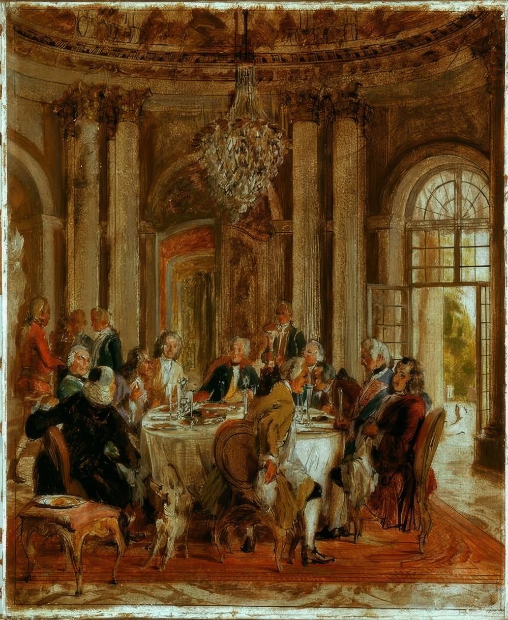 Kong Frederick II. Rundt bord i Sanssouci av Adolph Menzel
