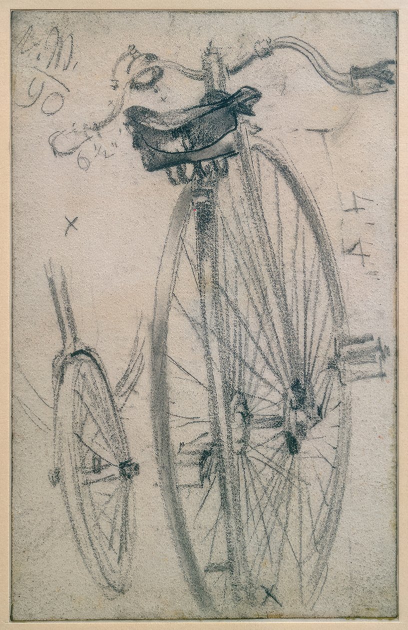 Studier på penny farthing, tekniske detaljer av Adolph Menzel