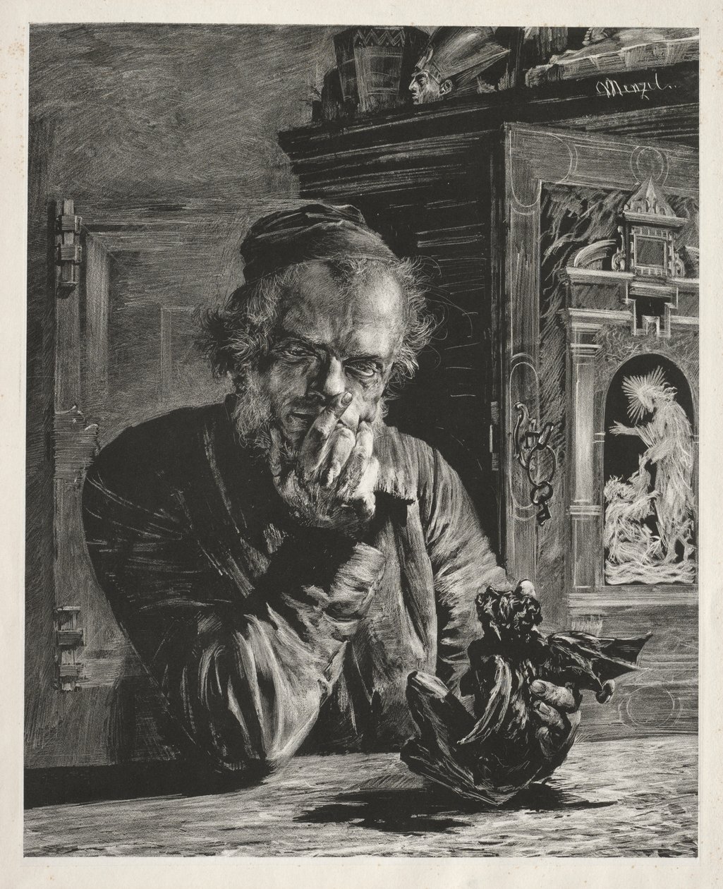 Antikvaren - Selvportrett av Adolph Menzel