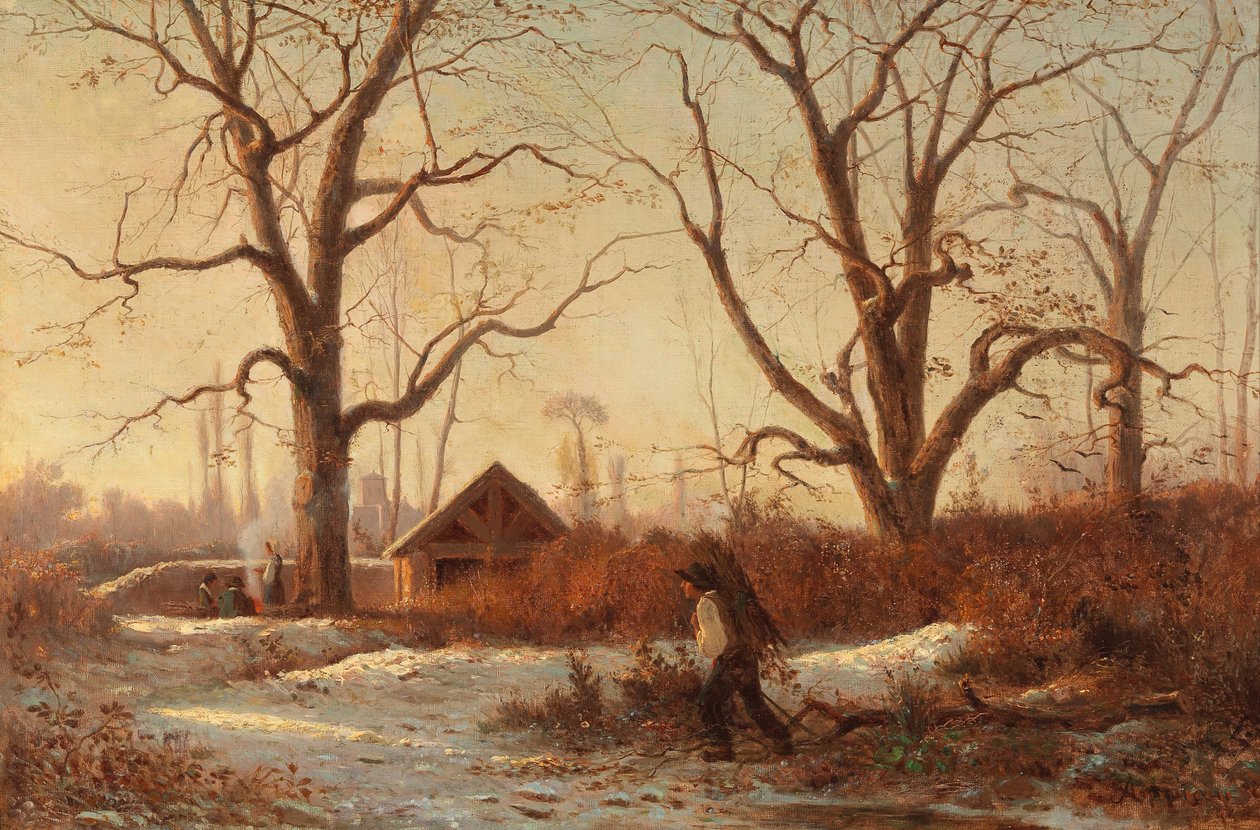 Vinterlandskap med Brushwood Gatherer av Adolphe Appian