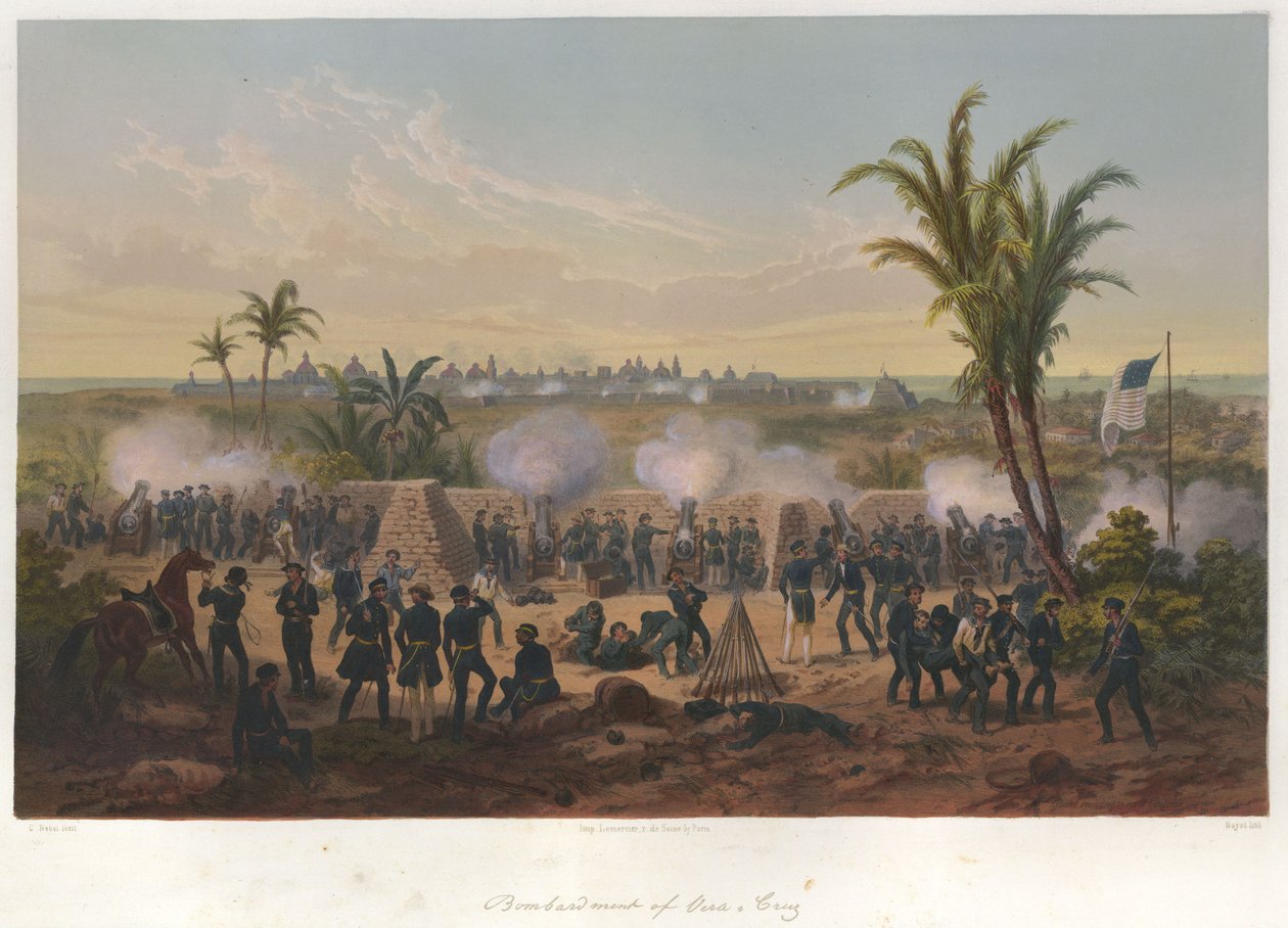 Bombardement av Vera Cruz (mars 1847) i den meksikansk-amerikanske krigen. av Adolphe Jean Baptiste Bayot