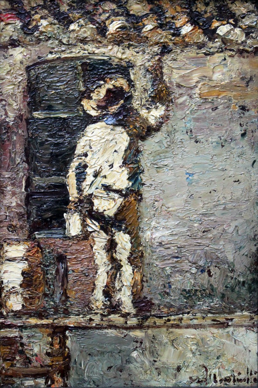 En maler på jobb på en husvegg av Adolphe Joseph Thomas Monticelli