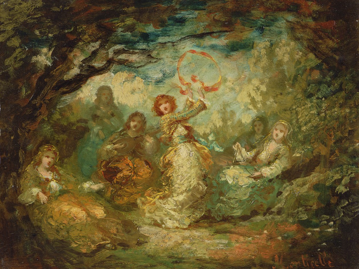 Sigøynere danser, 1800-tallet av Adolphe Joseph Thomas Monticelli