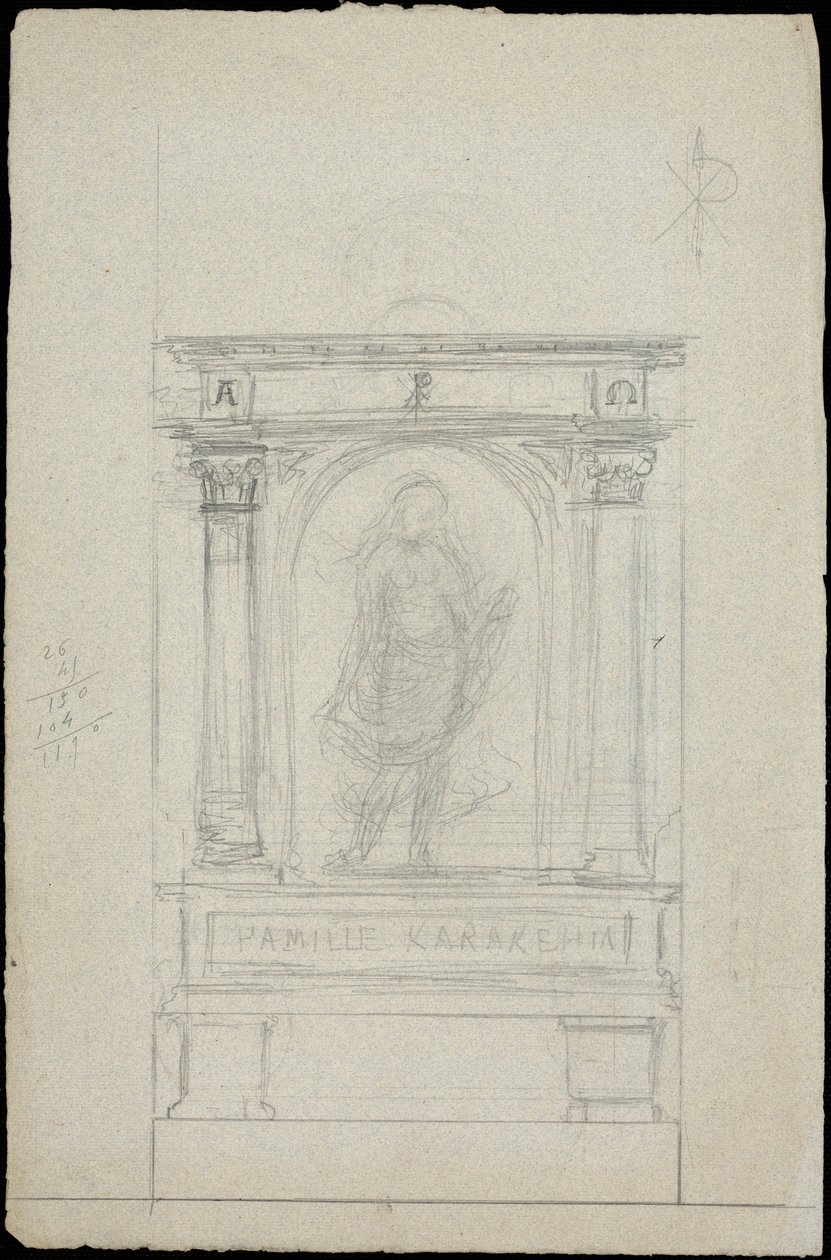 Skisse av en grav for Karakehia-familien på Père Lachaise-kirkegården i Paris av Adolphe Victor Geoffroy Dechaume