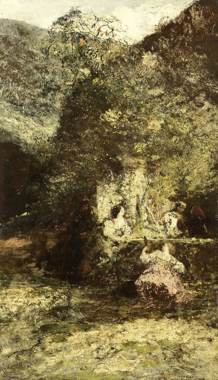 Figurer nær en fontene av Adolphe Joseph Thomas Monticelli