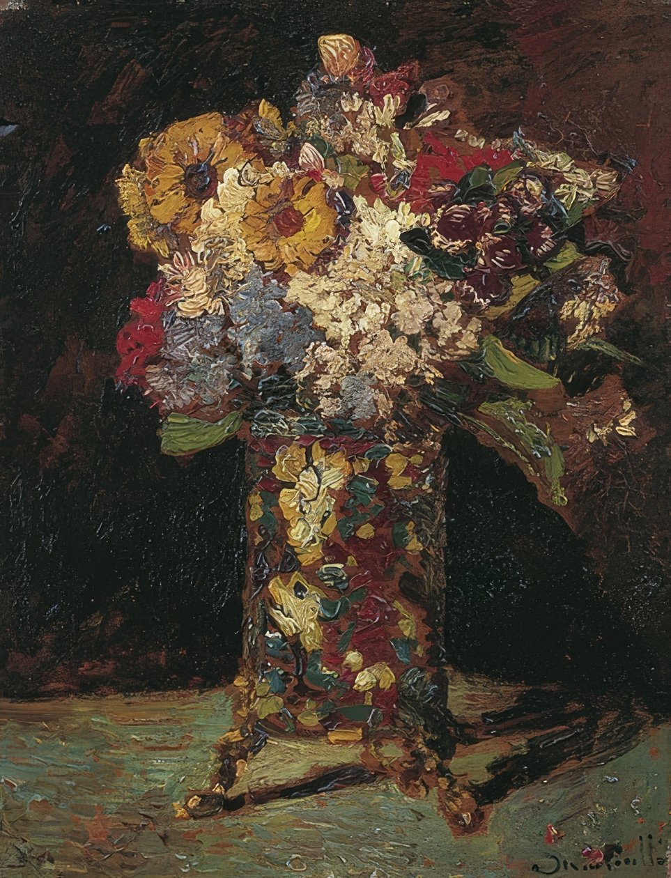 Stilleben med blomster. 1875 av Adolphe Joseph Thomas Monticelli
