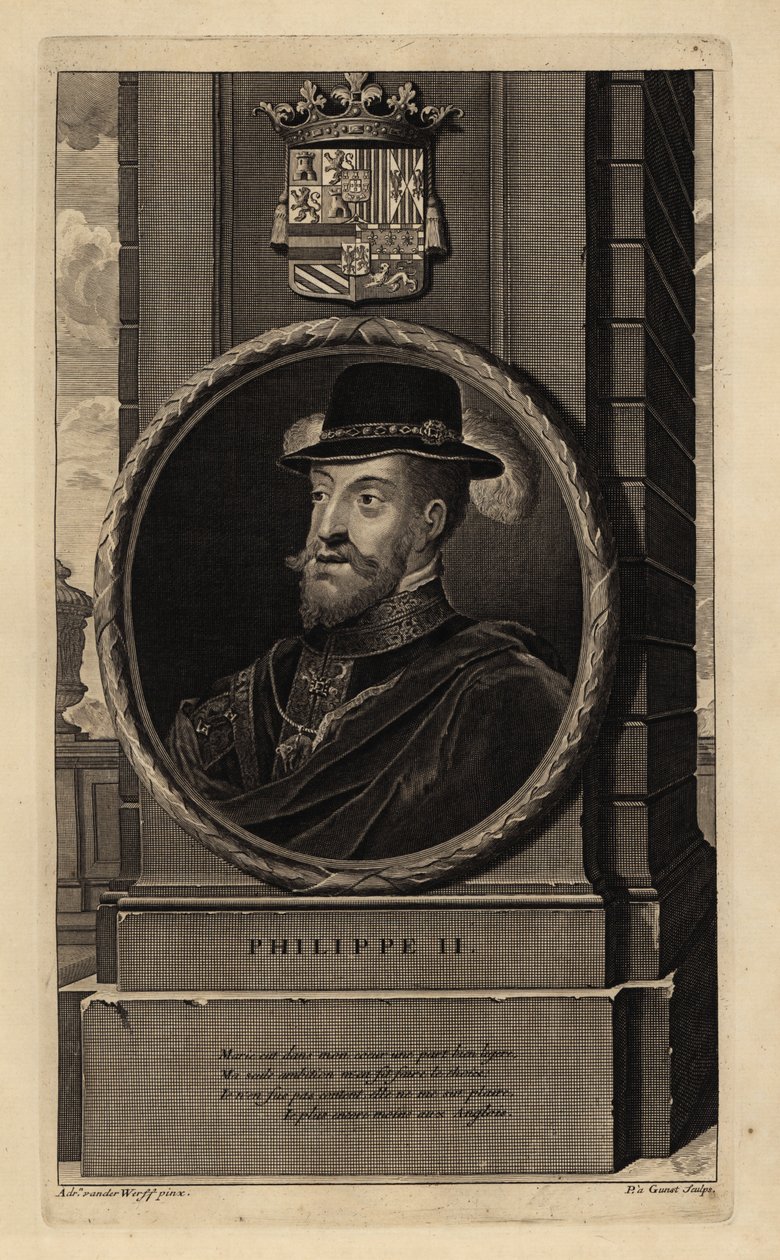 Filip II (1527-1598) (gravering) av Adriaan van der (after) Werff