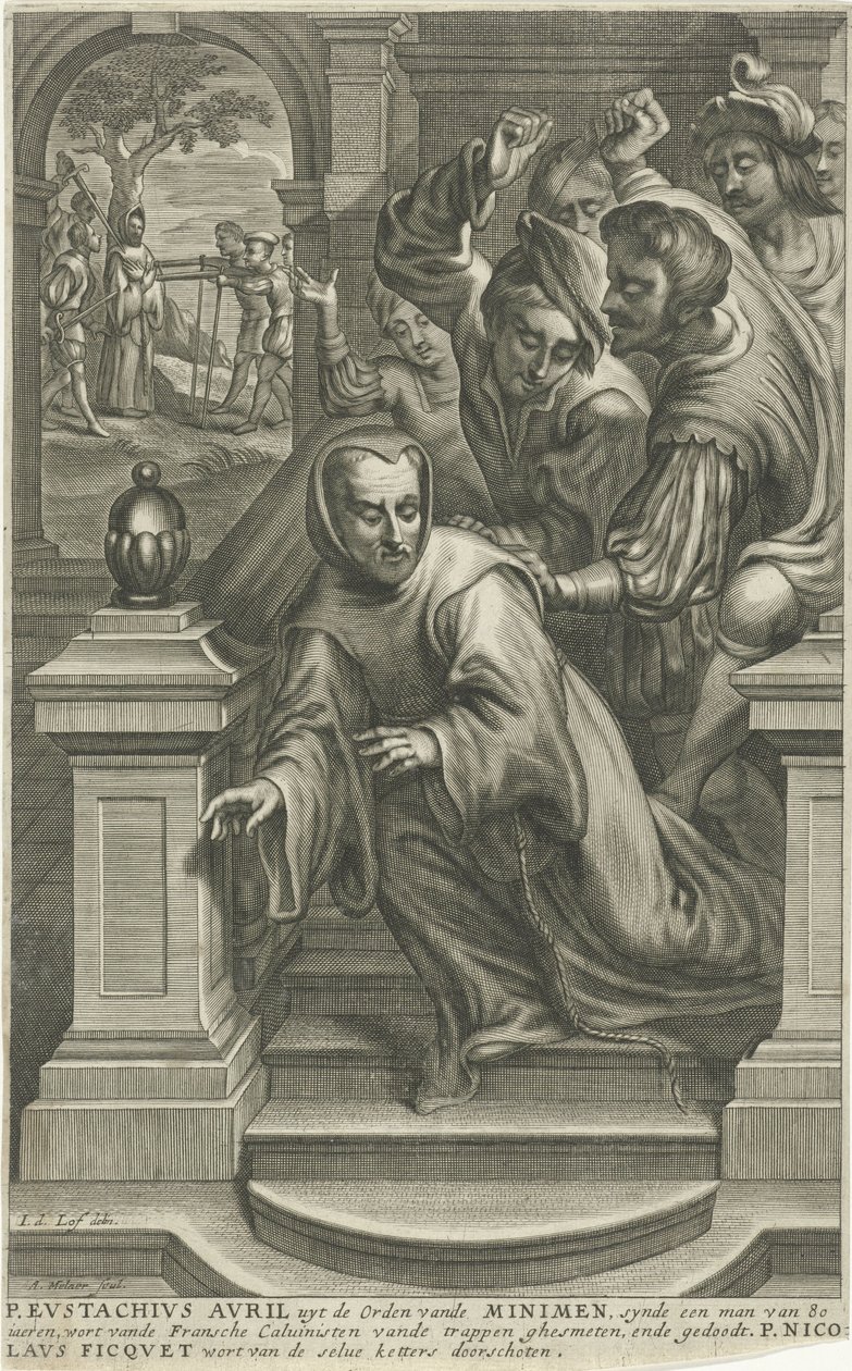Eustachius Avril kastet ned trappene av kalvinister av Adriaen Millaert