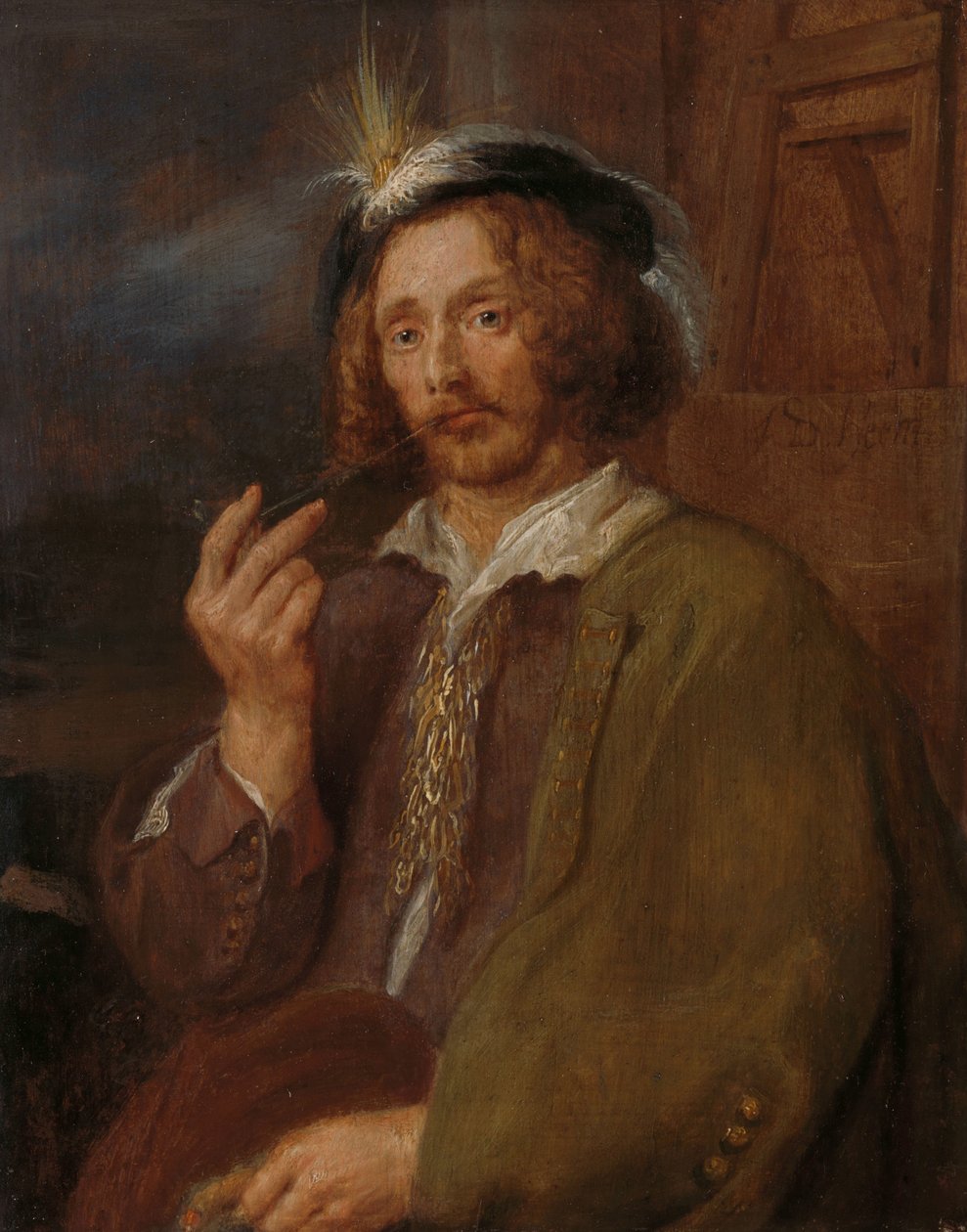 En maler som røyker en pipe av Adriaen Brouwer (follower of)