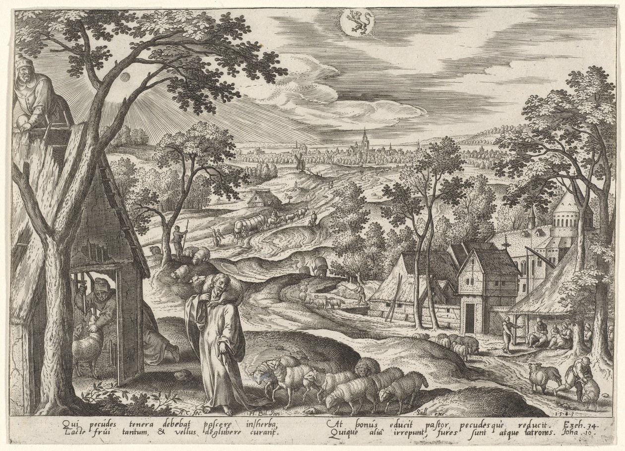 Den gode hyrde av Adriaen Collaert after Hans Bol