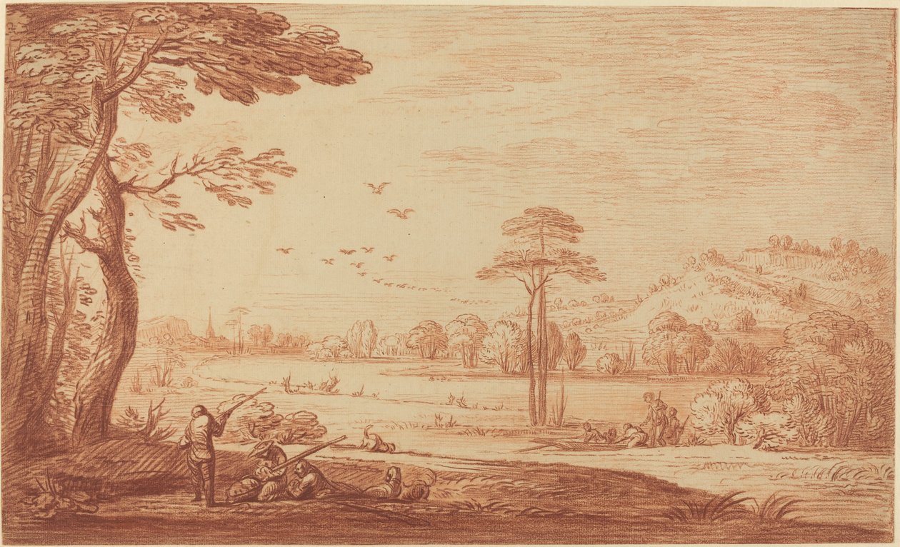 Jegere hviler ved en elv av Adriaen Frans Boudewyns