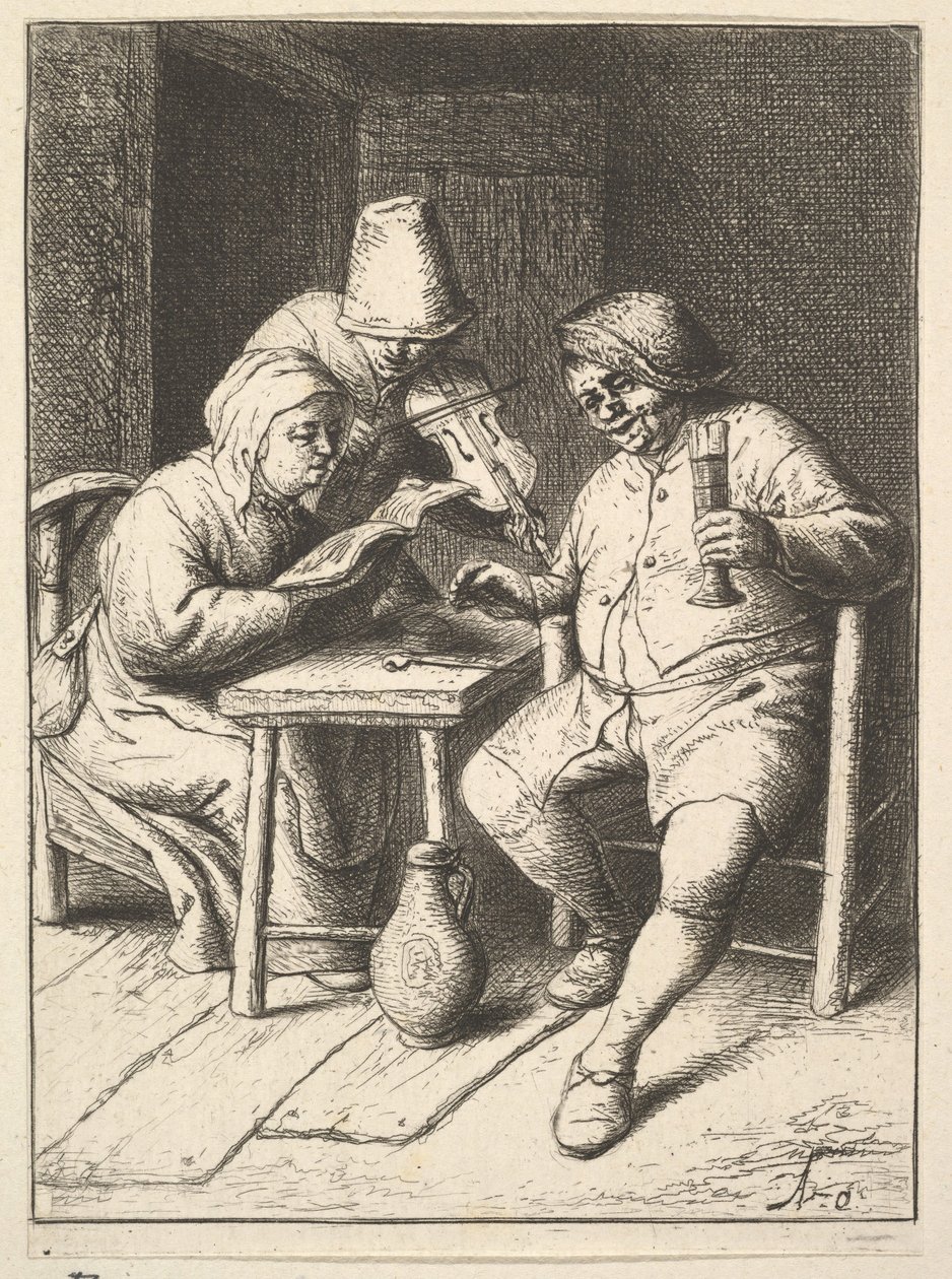 Syngende par og fiolin, 1610-85. av Adriaen Jansz. van Ostade
