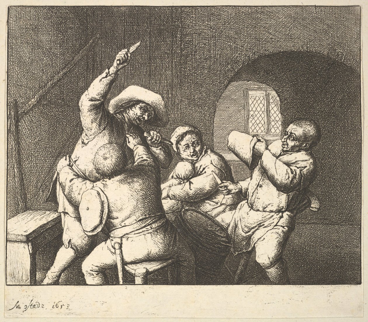 The Knife Thrust, 1610-85. av Adriaen Jansz. van Ostade