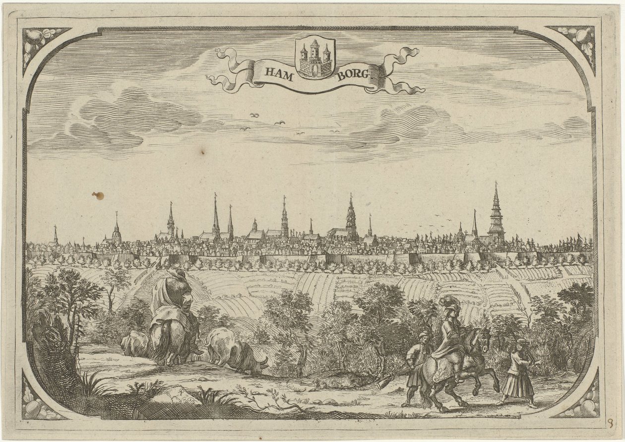 Utsikt over byen Hamburg av Adriaen Oudendijck