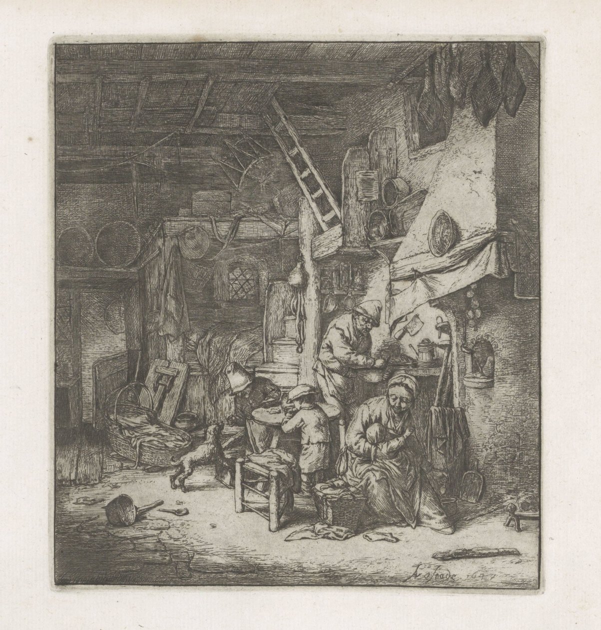 Bondefamilie i et interiør av Adriaen van Ostade