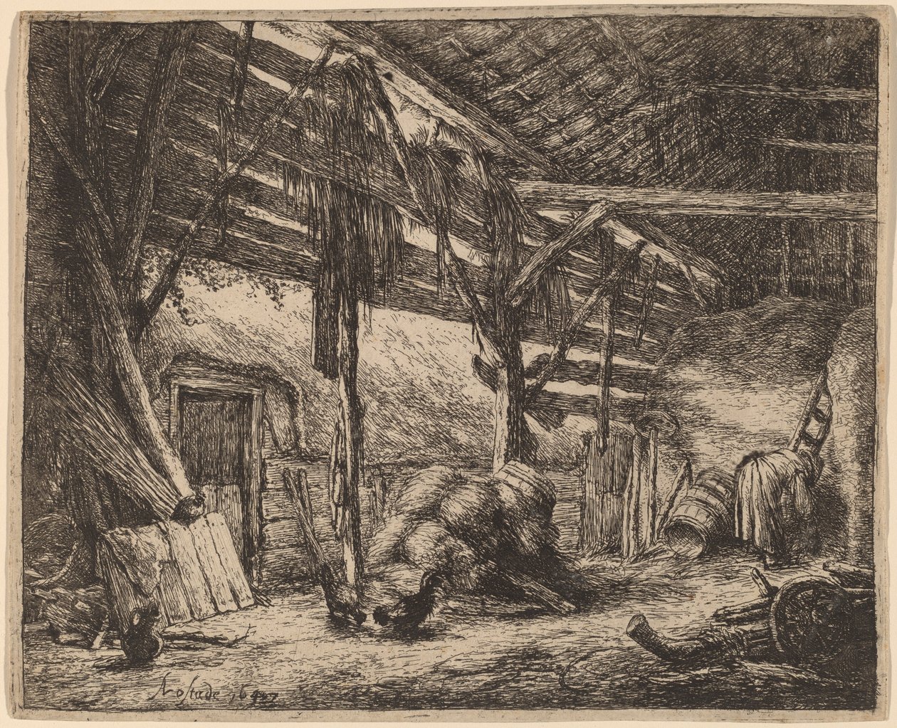 Interiør i en låve av Adriaen van Ostade