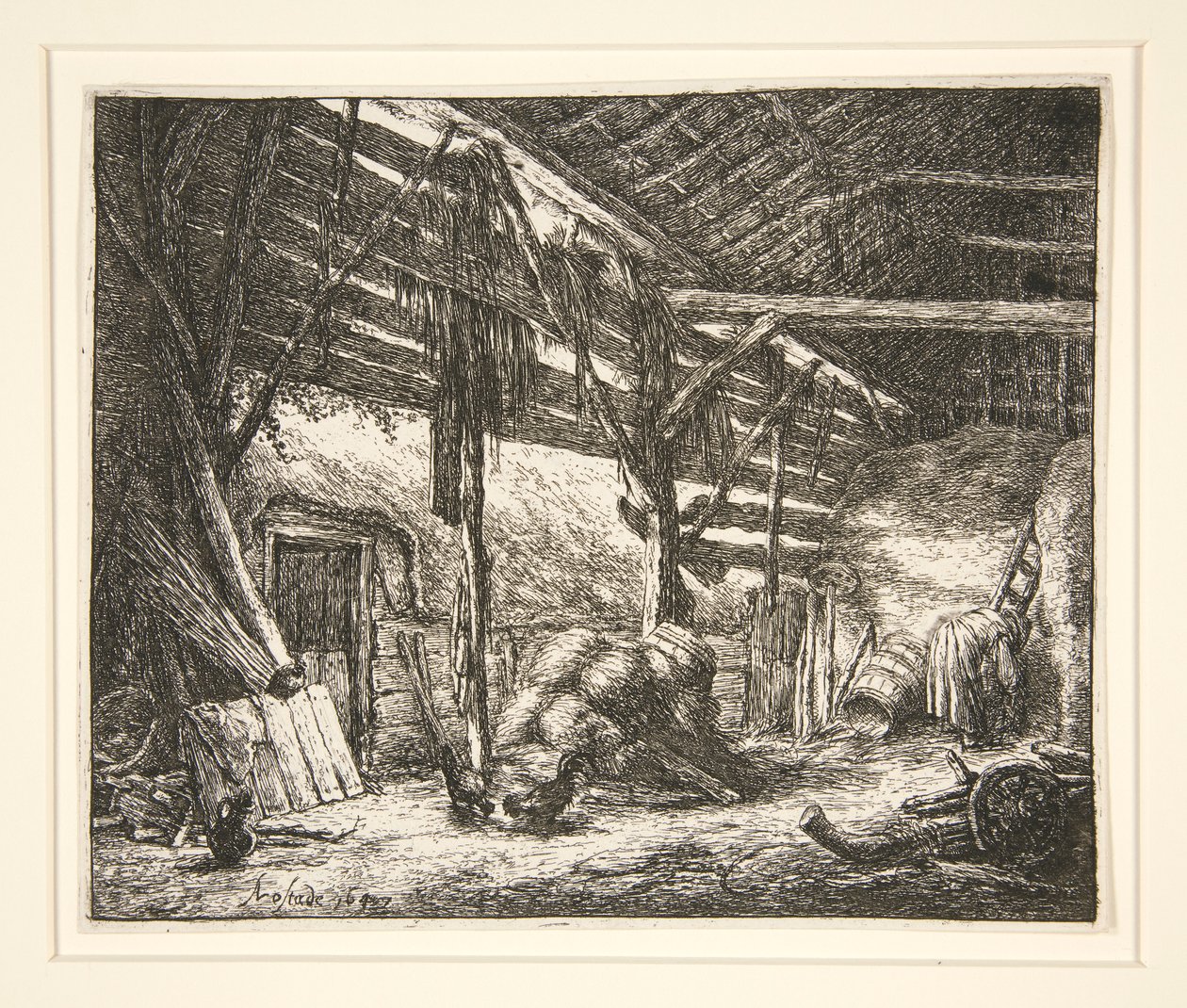 Interiør i en låve av Adriaen van Ostade