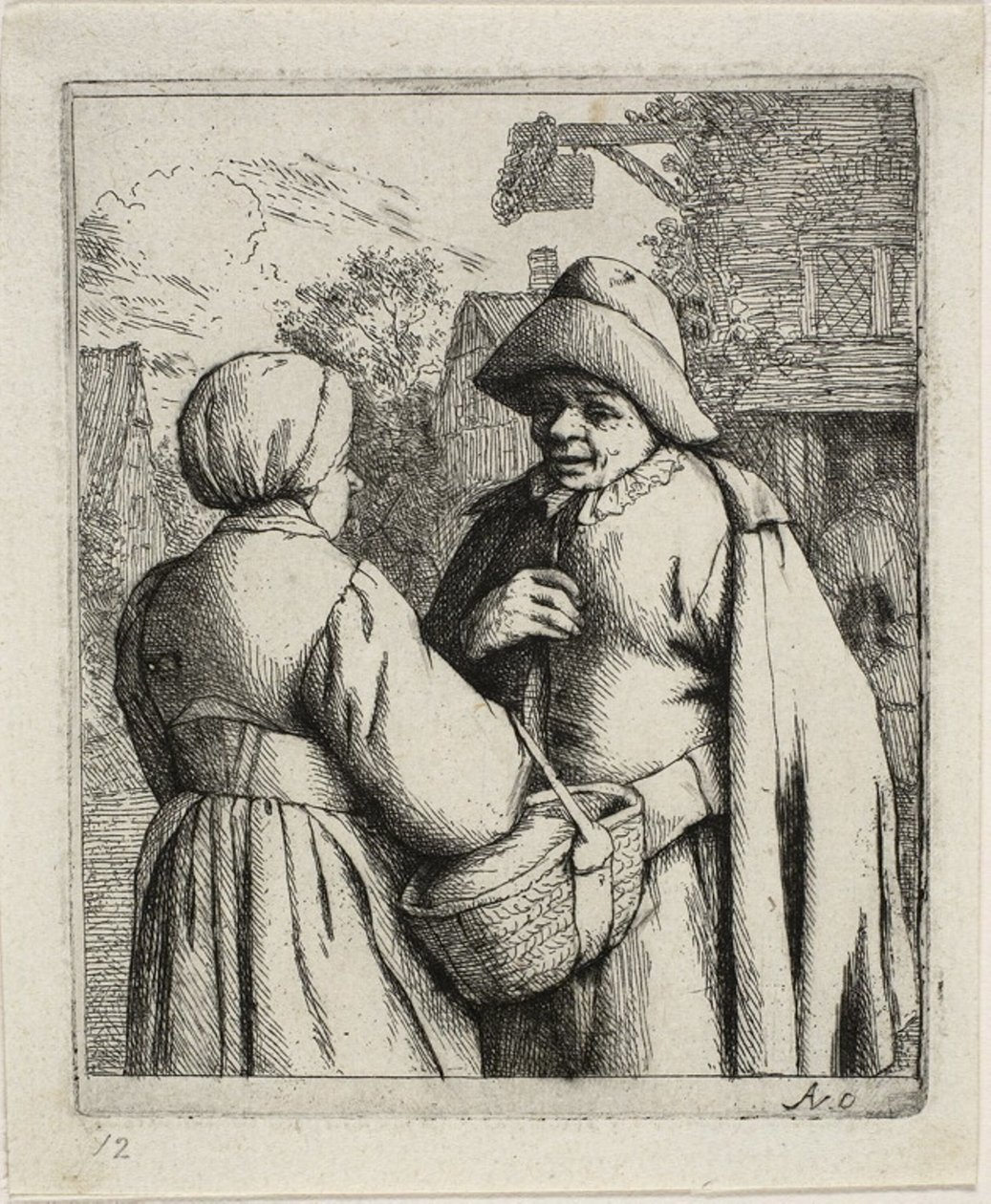 Mann og kvinne snakker sammen av Adriaen van Ostade