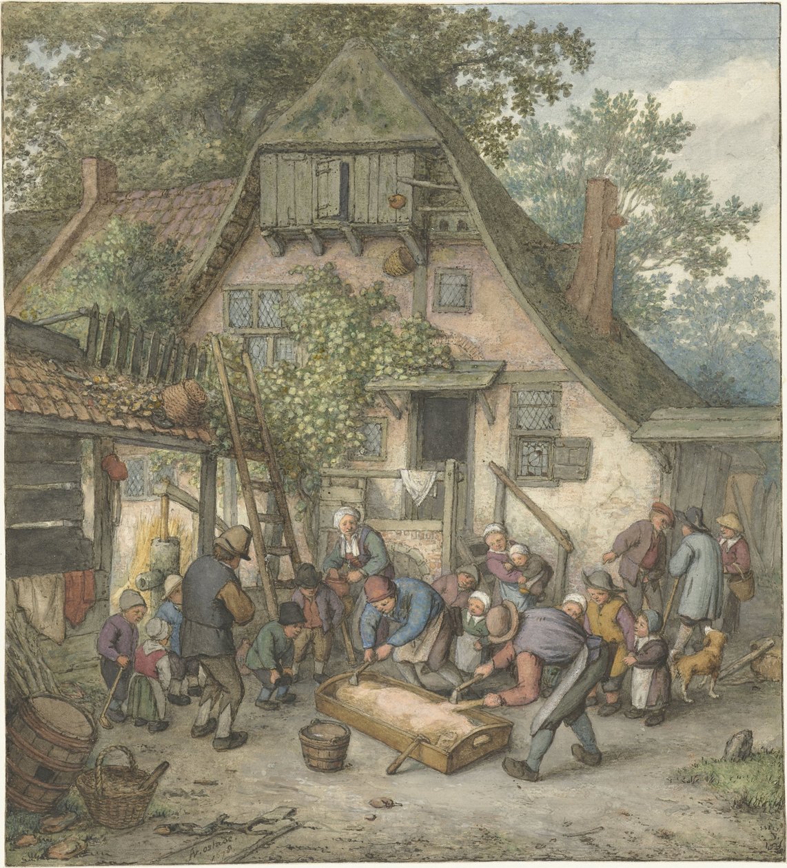 Scalding the Hog Skraper en gris av Adriaen van Ostade