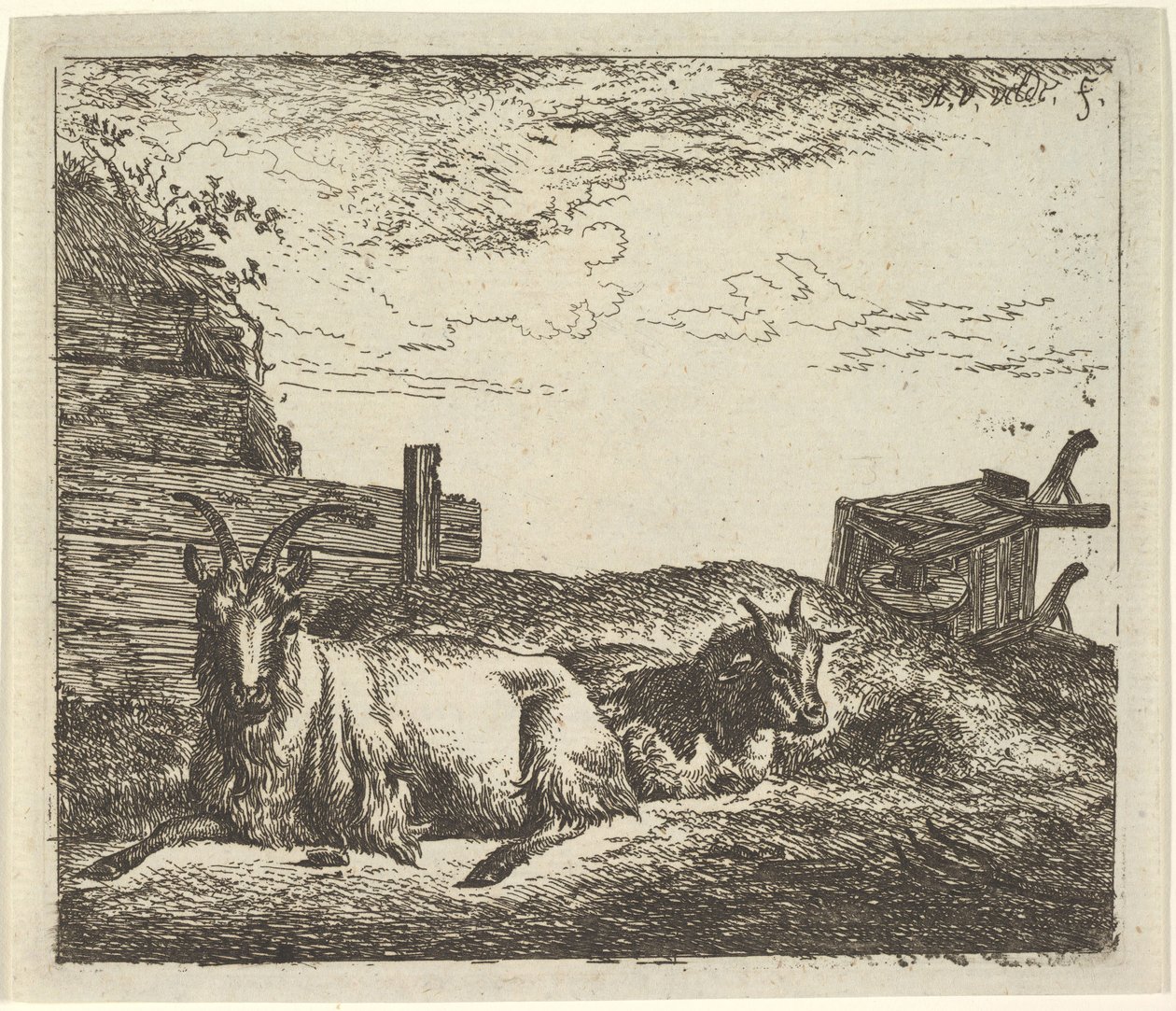 Liggende geiter, fra forskjellige dyr. av Adriaen van de Velde